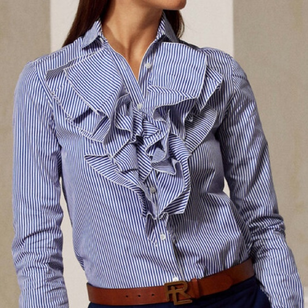 RALPH LAUREN
Blue and White Long Sleeve Keara Shirt NEW - Picture 3 of 14